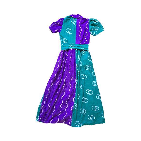 NWT** Elisamama Asake Blue Green Abstract Color-block Maxi Cotton Dress Size Sm - Picture 2 of 8